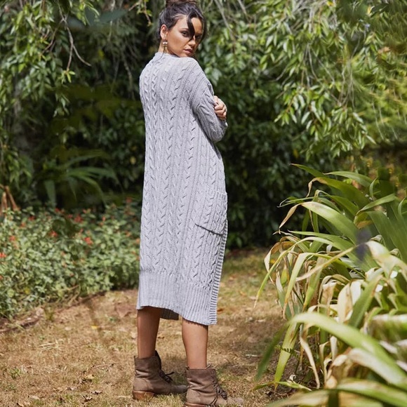 Long Oversized Baby Pink Cable Pocket Cardigan - Picture 3 of 13